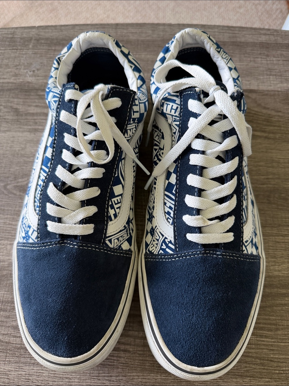 Vans Navy and White Logo-Print Low-Top Sneakers